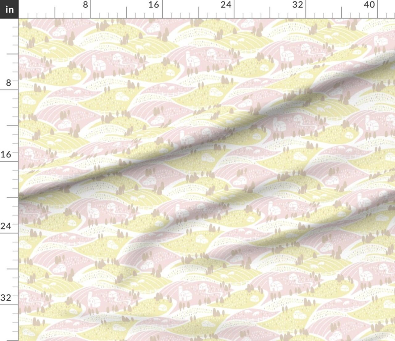 Spring Landscape Pastel Pink Yellow Feminine Cheerful Playful Delicate Romantic Custom Printed Fabric by Spoonflower Various Fabrics by the Yard or Fat Quarter